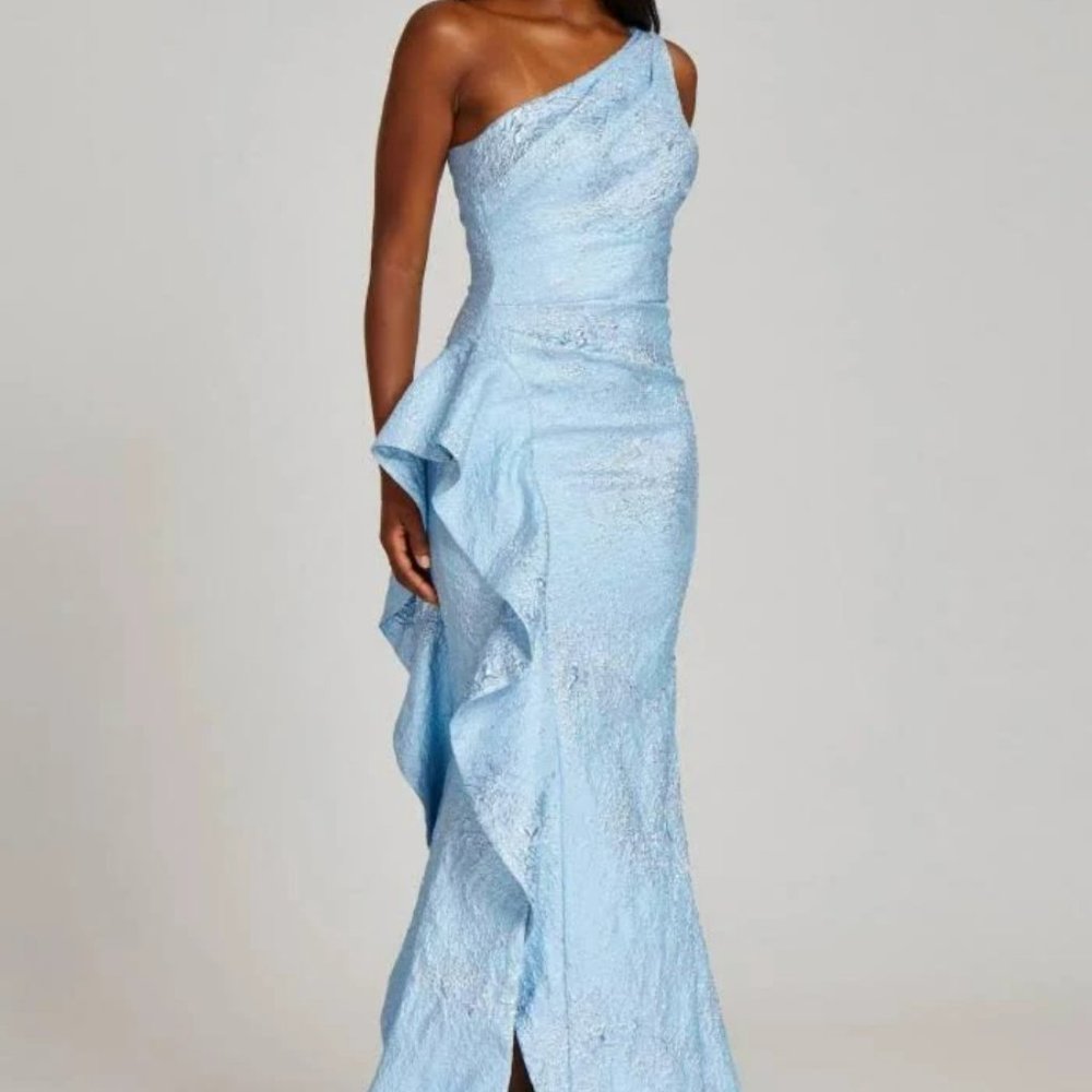Teri Jon Light Blue One-Shoulder Wedding Dress